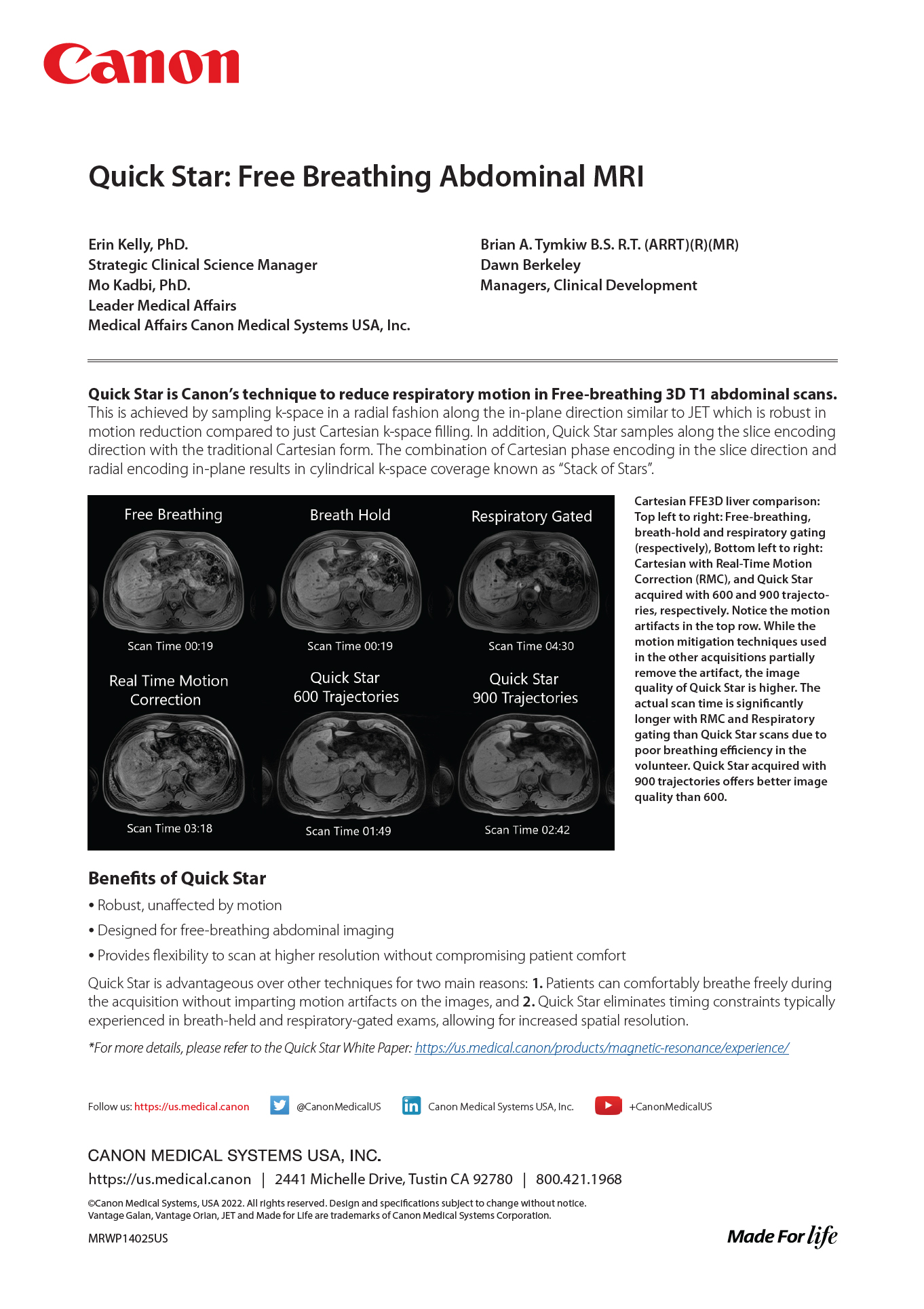 MR Quick Star: Free Breathing Abdominal MRI White Paper Summary