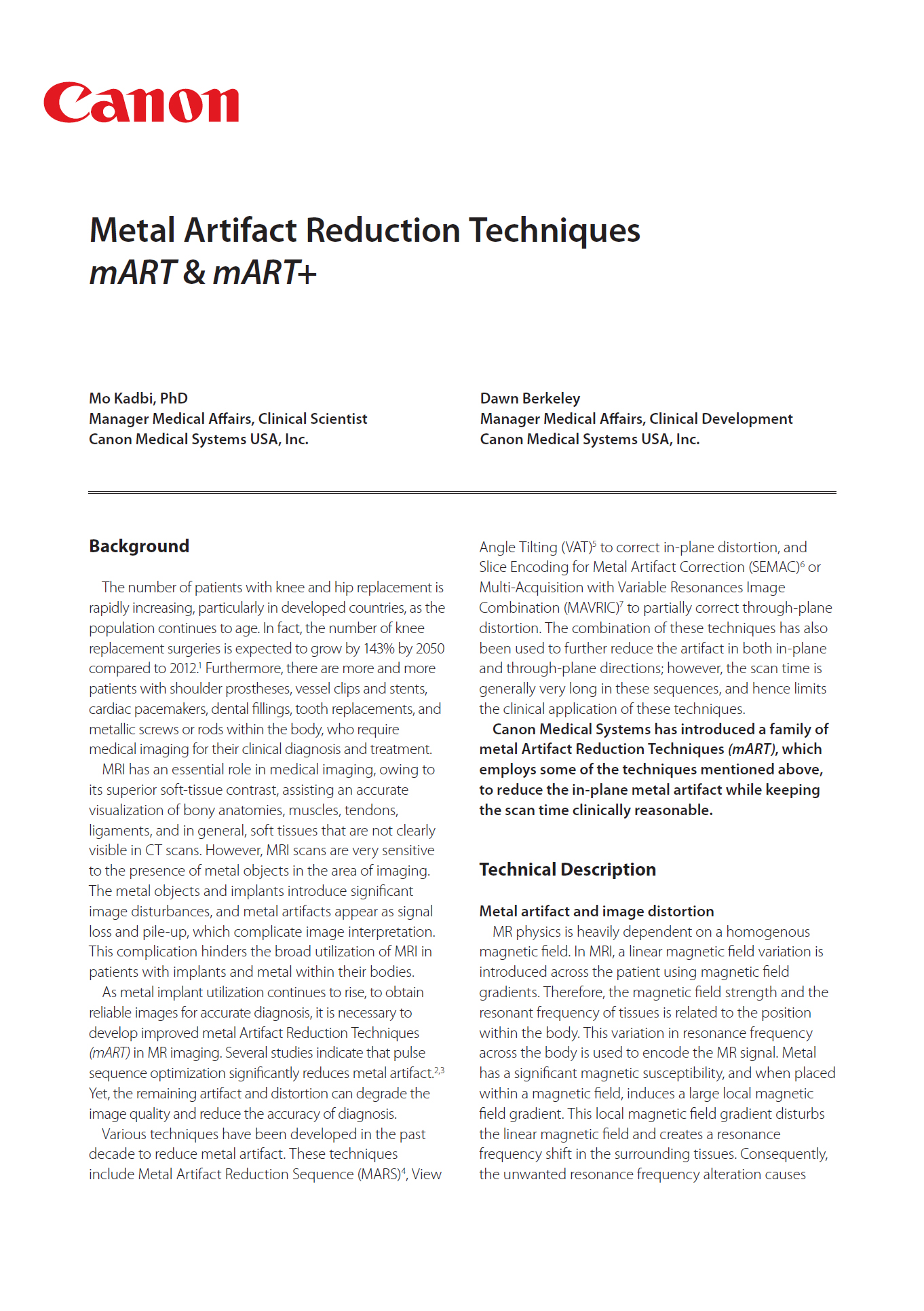 MR mART Metal Artifact Reduction Techniques White Paper