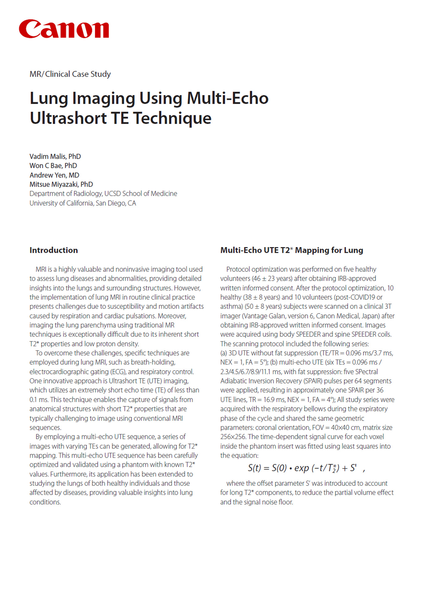 Lung Imaging Using Multi-Echo Ultrashort TE Technique