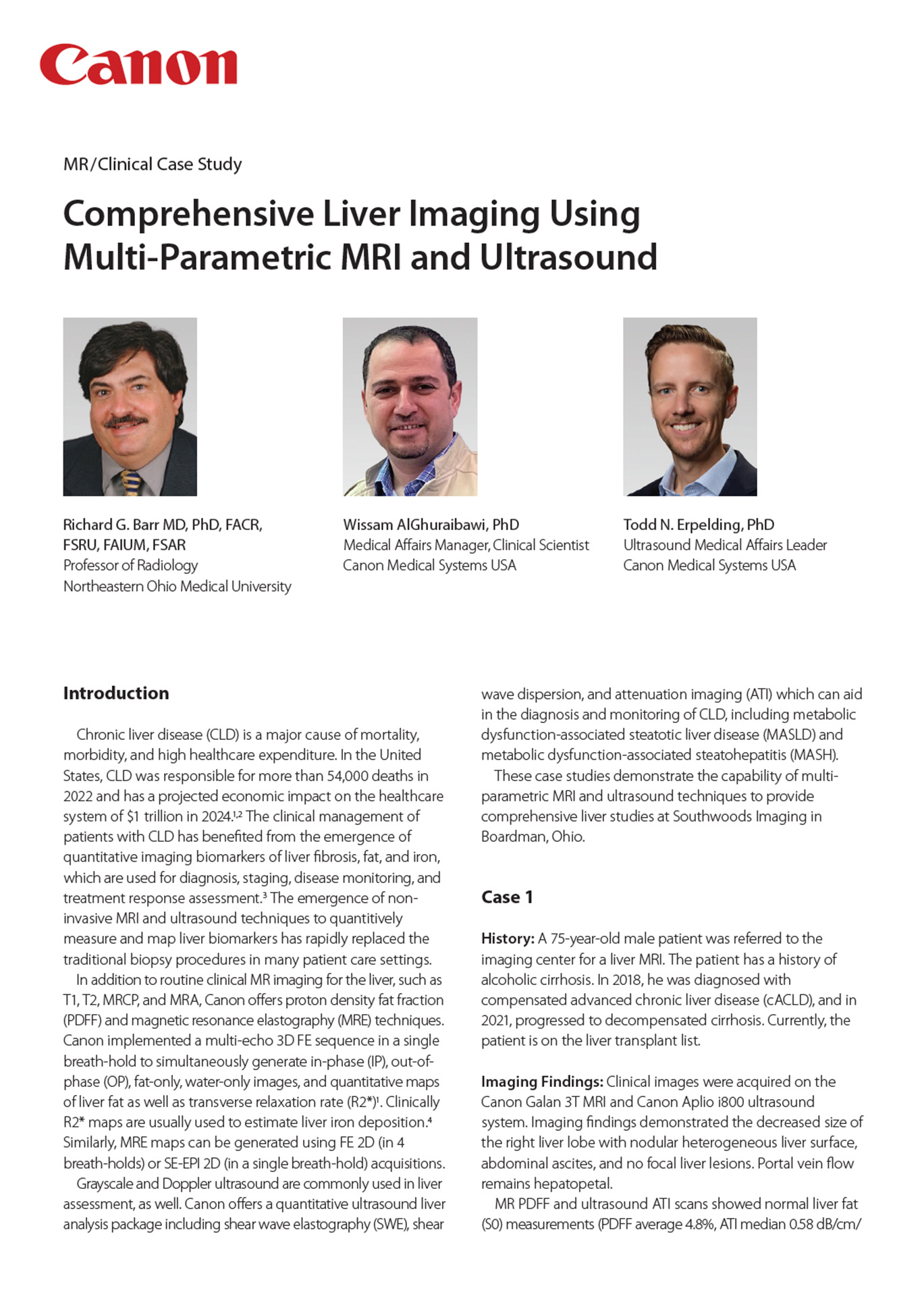 Comprehensive Liver Imaging Using Multi-Parametric MRI and Ultrasound