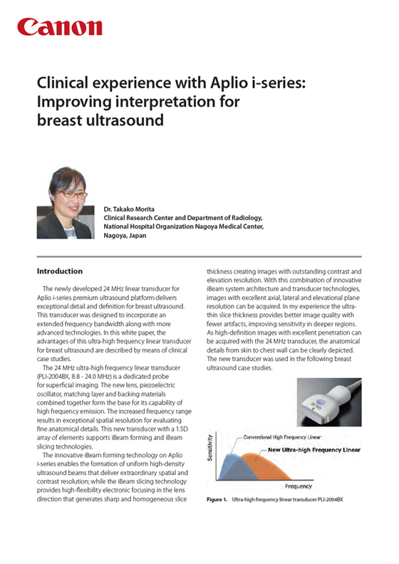 Clinical experience with Aplio i-series: Improving interpretation for breast ultrasound